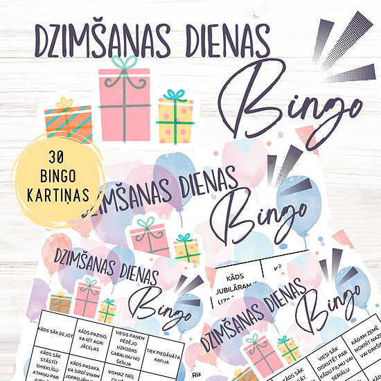 Dzimšanas dienas BINGO spēle, digitāls PDF fails